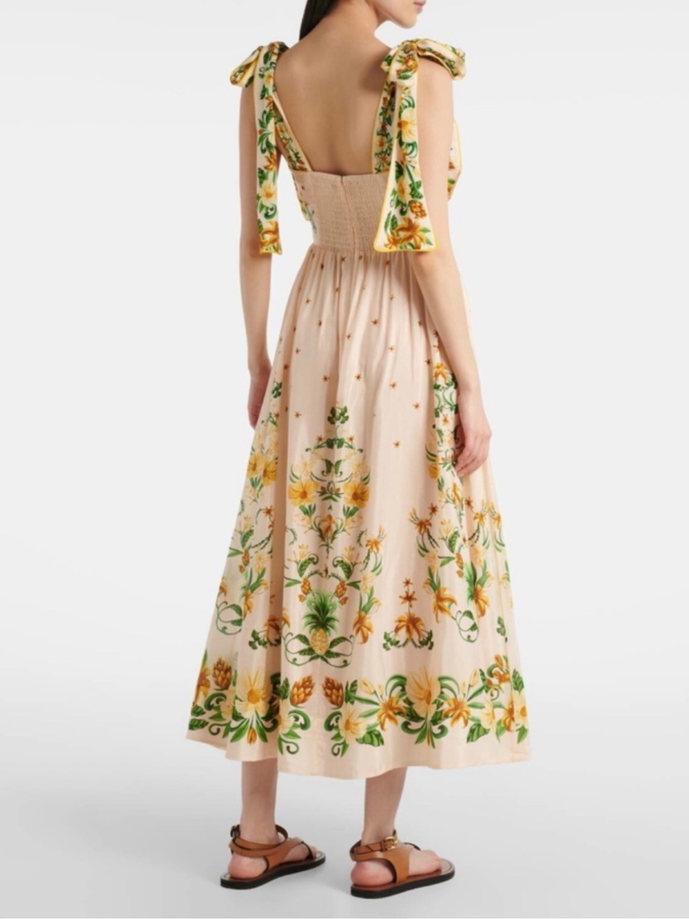 Farm Rio Pink Botanical Beauty Shoulder Bow Midi Dress M - Picture 3 of 16